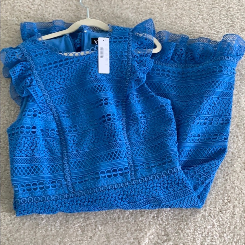J. Crew Blue Cap Sleeve Ruffle Lace Dress NWT